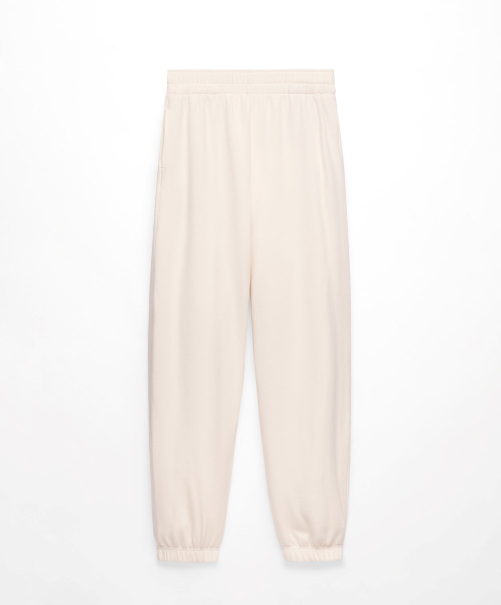 Oysho Brede-leg Bomull Joggers Cream-white | XWEJ72586