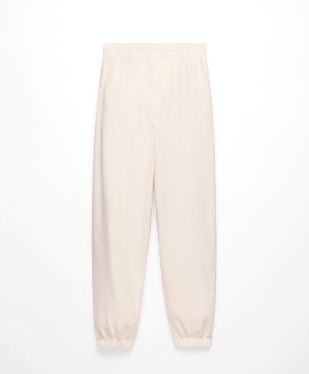 Oysho Brede-leg Bomull Joggers Cream-white | XWEJ72586