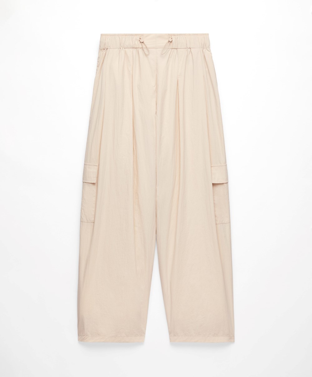 Oysho Brede-leg Cargo Trousers Ecru | UOPN60192