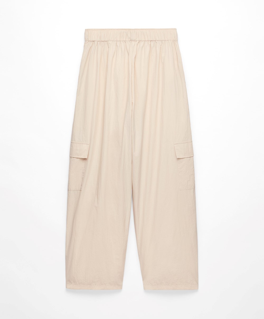 Oysho Brede-leg Cargo Trousers Ecru | UOPN60192