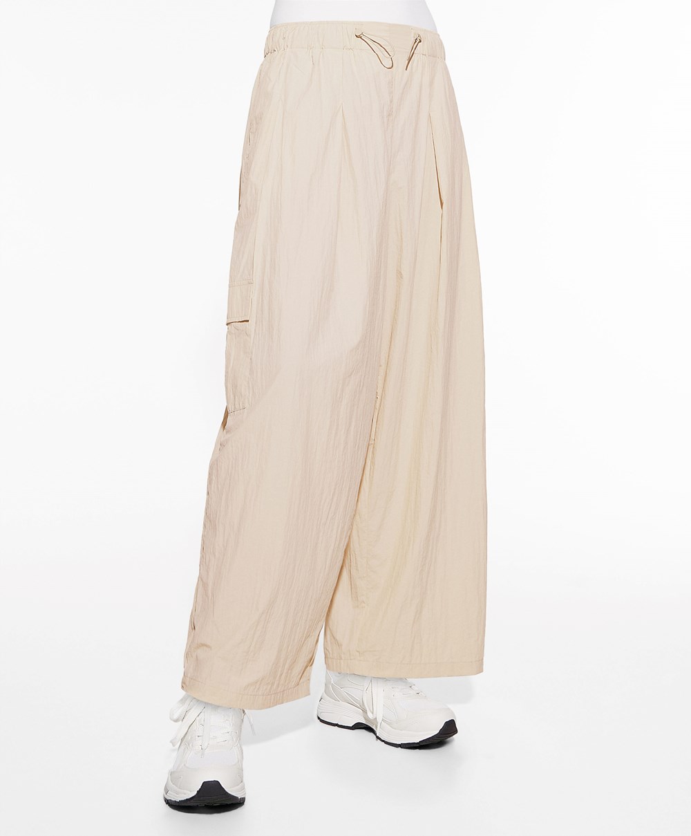 Oysho Brede-leg Cargo Trousers Ecru | UOPN60192