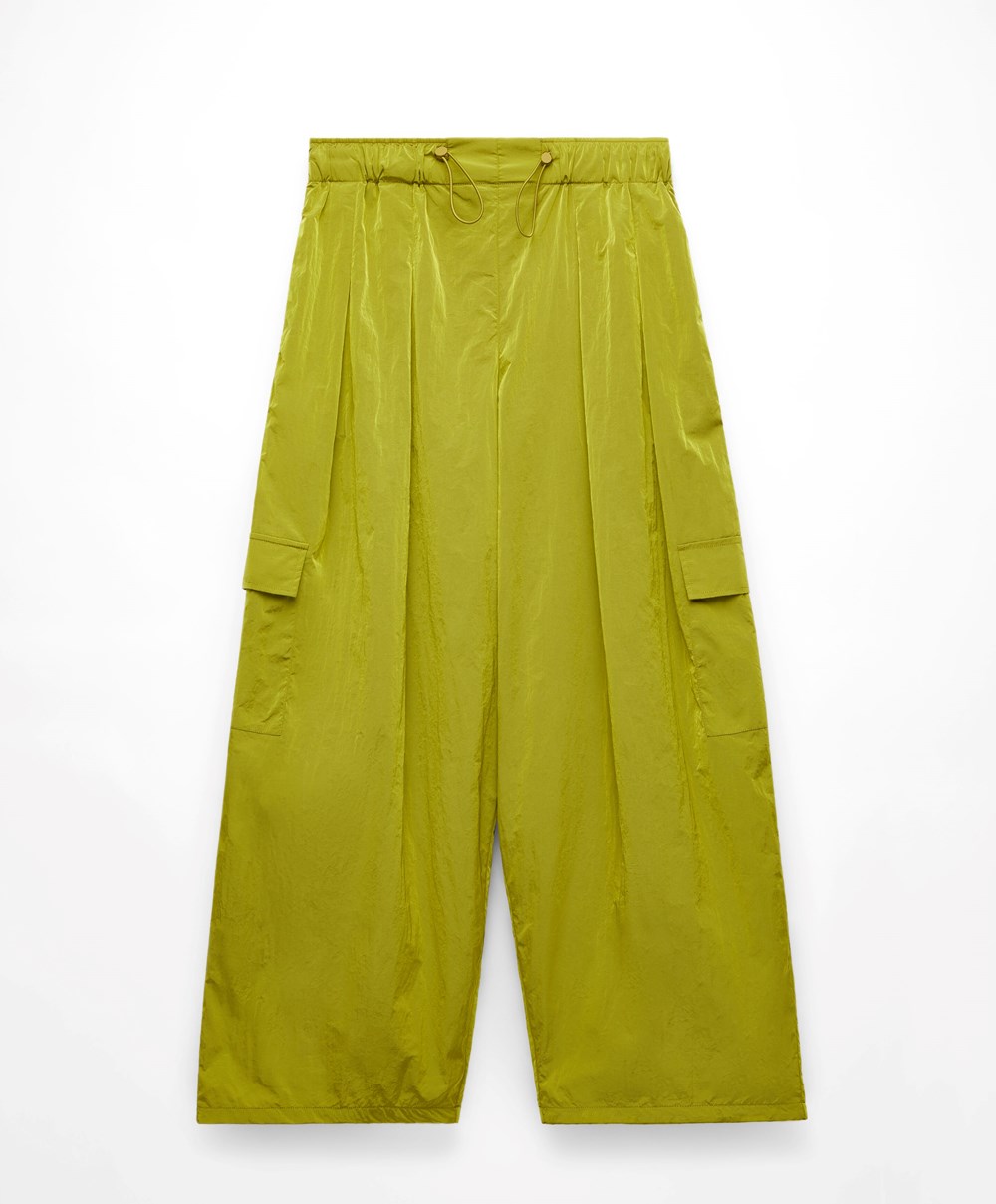 Oysho Brede-leg Cargo Trousers Olivengrønne | NKEF32805