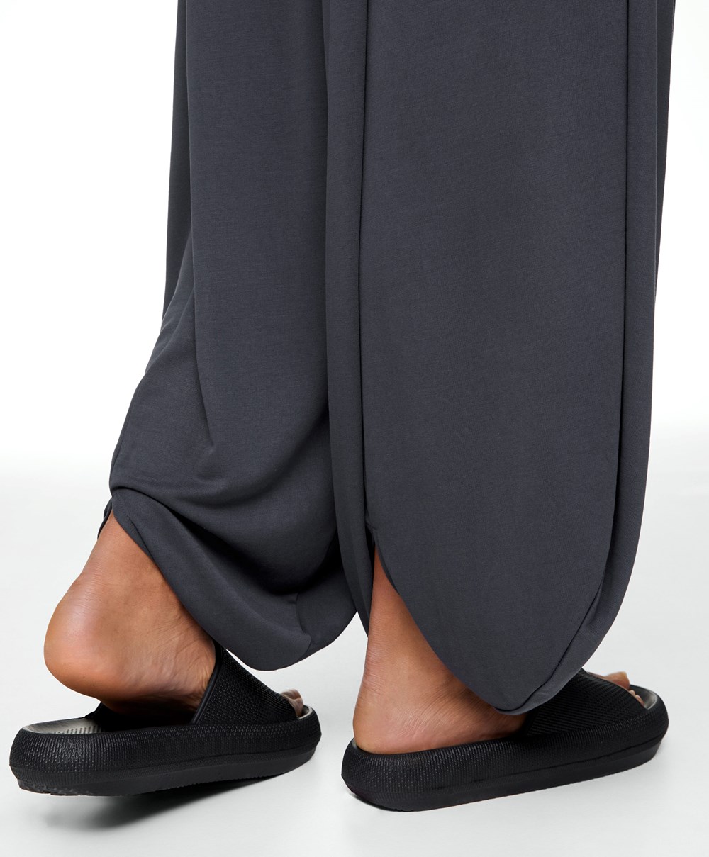 Oysho Brede-leg Draped Modal Trousers Anthracite | CEKN16583