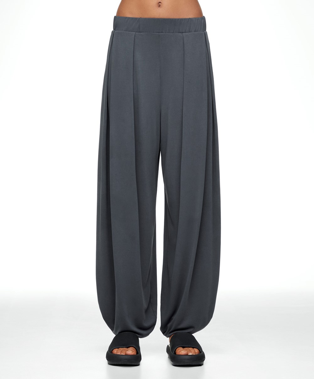 Oysho Brede-leg Draped Modal Trousers Anthracite | CEKN16583