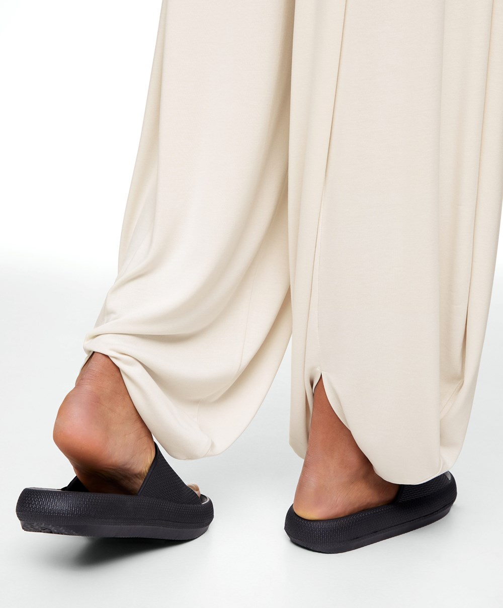 Oysho Brede-leg Draped Modal Trousers Stone | HDKF24697