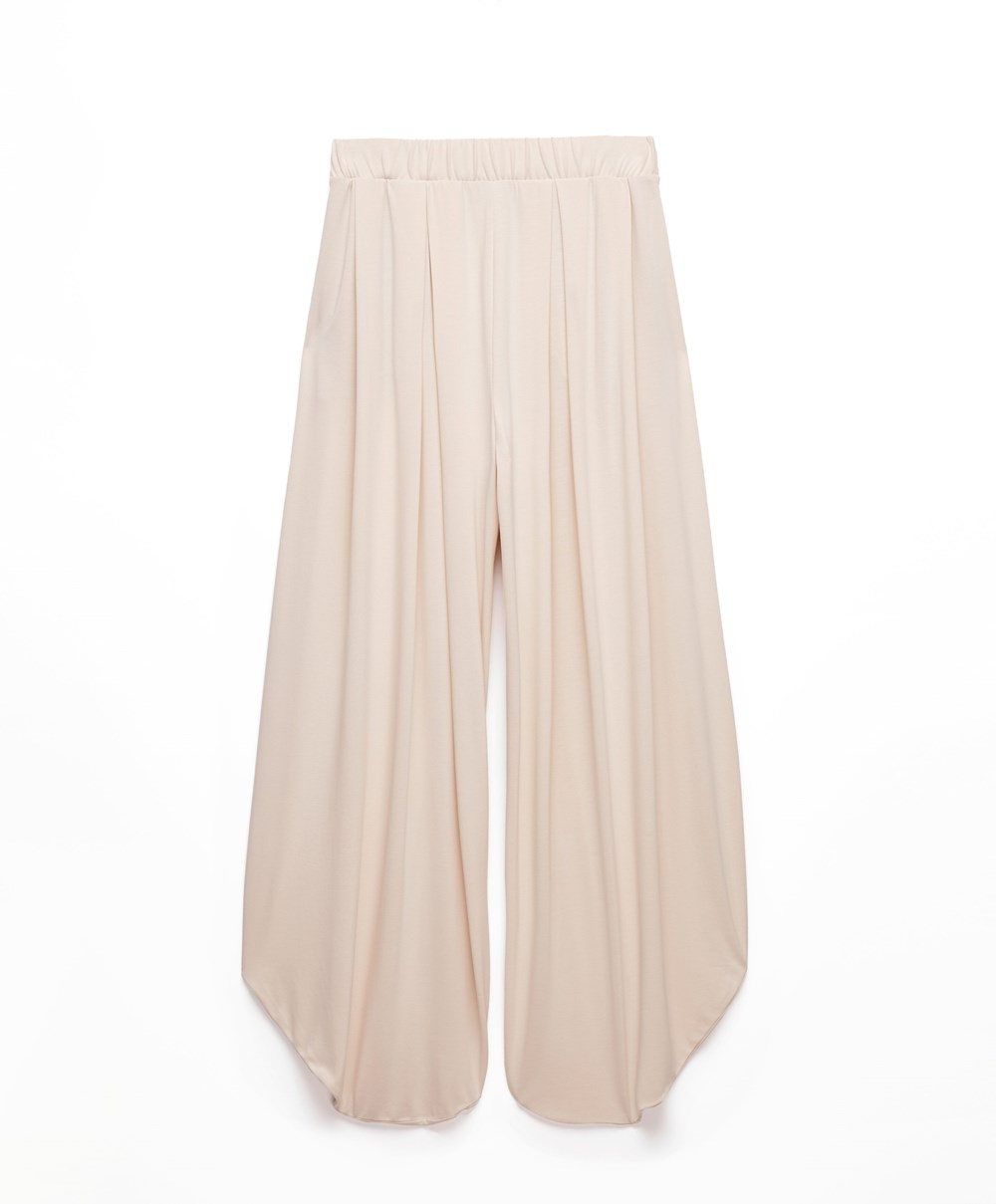 Oysho Brede-leg Draped Modal Trousers Stone | HDKF24697