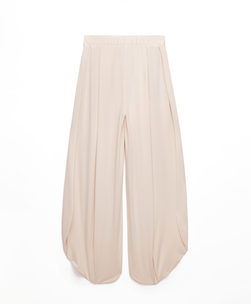 Oysho Brede-leg Draped Modal Trousers Stone | HDKF24697