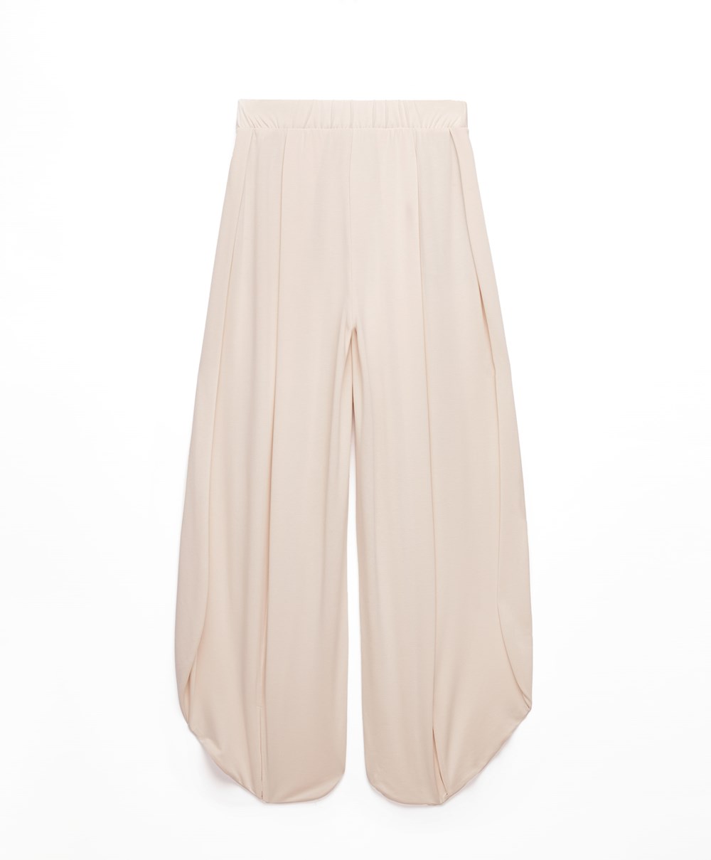 Oysho Brede-leg Draped Modal Trousers Stone | QEFA93842