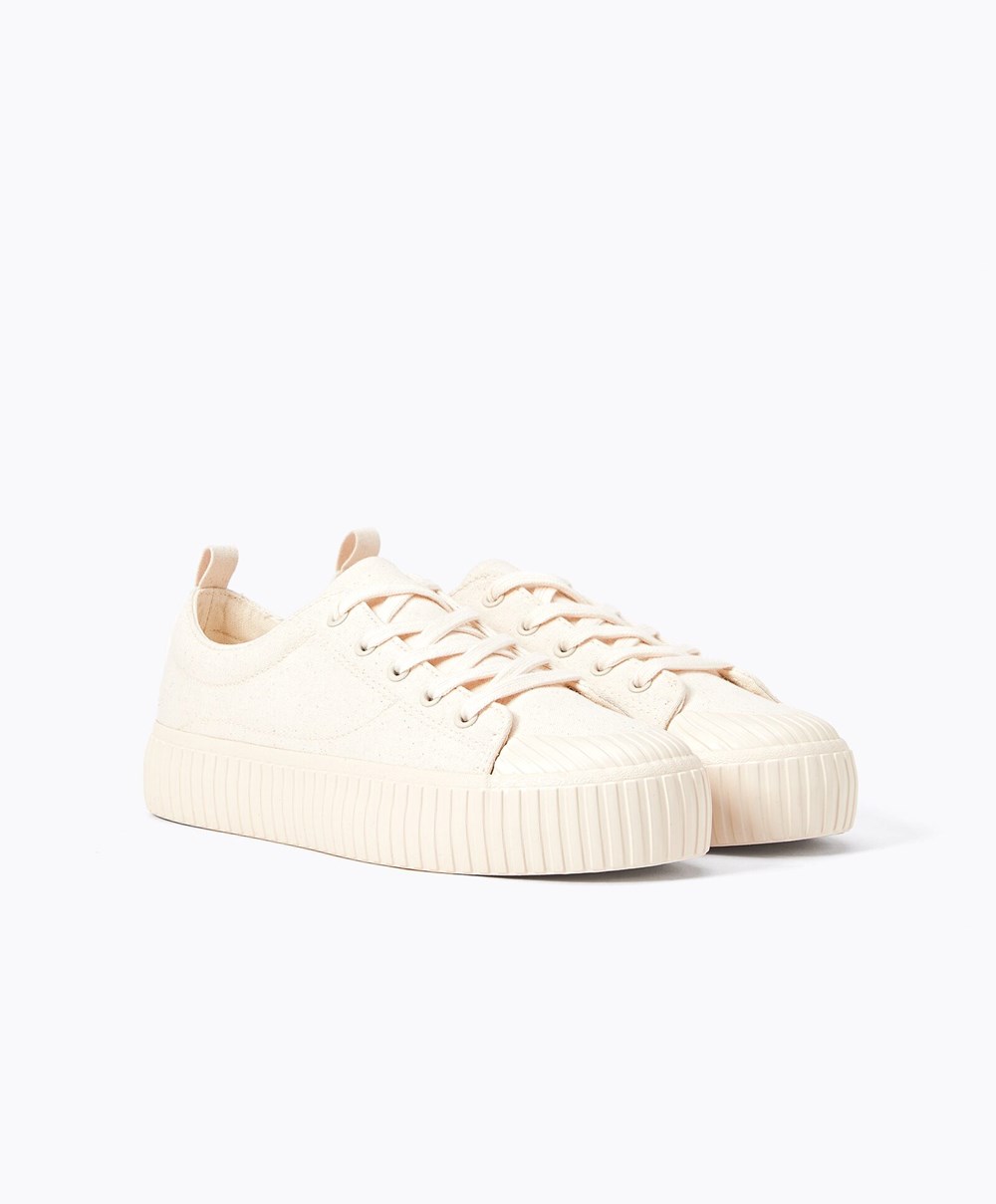 Oysho Canvas Sneakers Ecru | HGNL32851