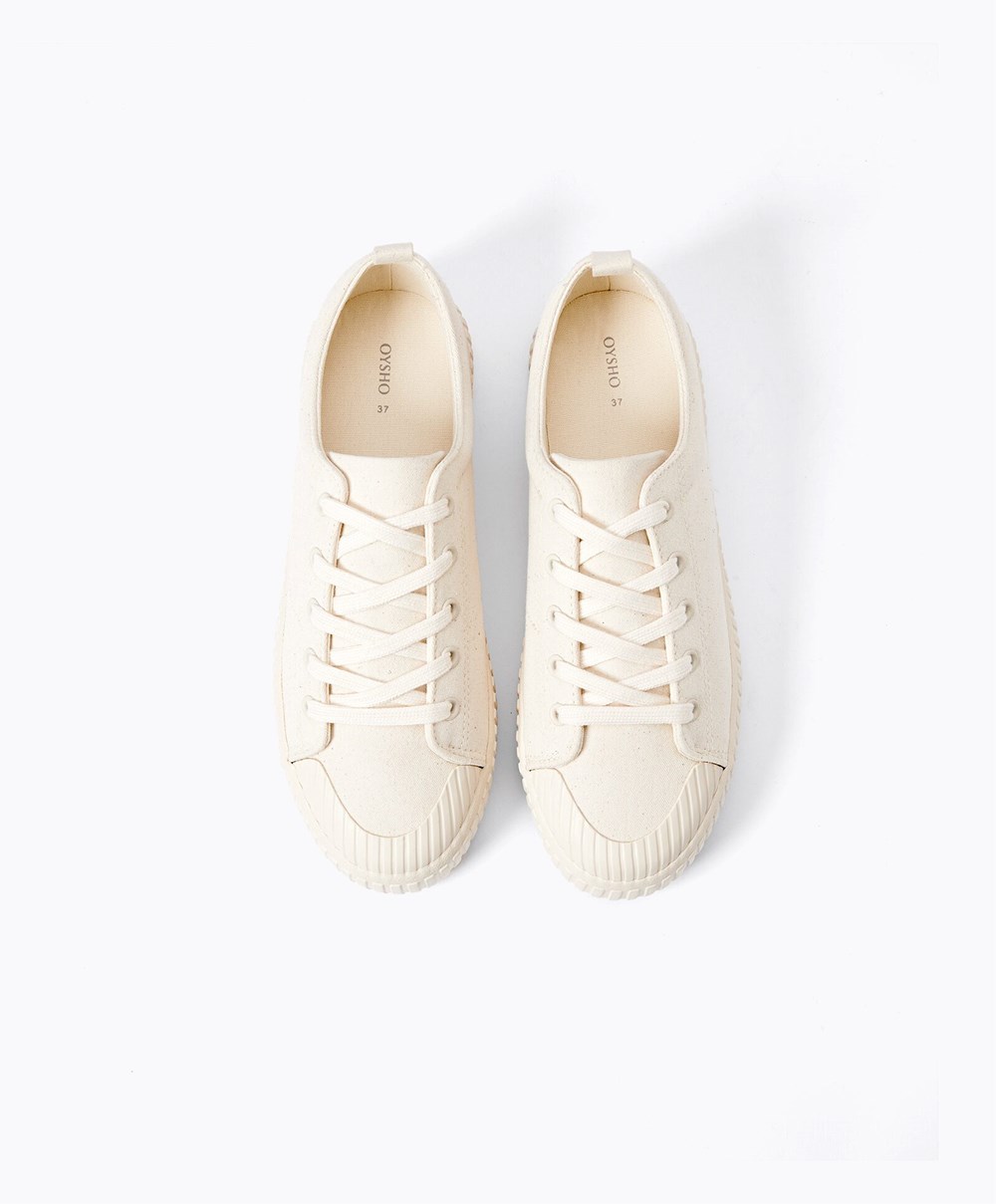 Oysho Canvas Sneakers Ecru | HGNL32851