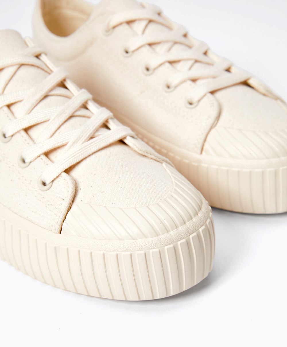 Oysho Canvas Sneakers Ecru | HGNL32851