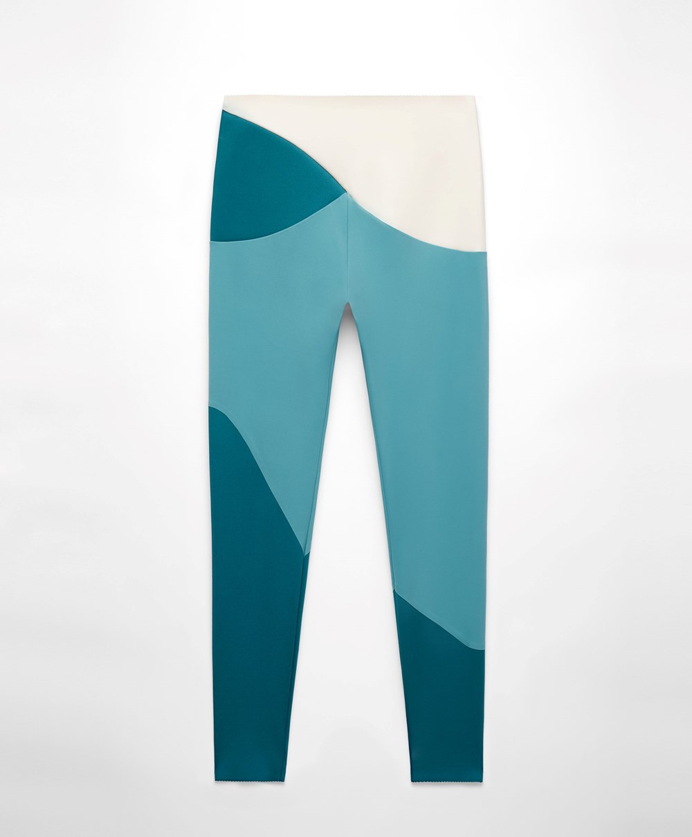 Oysho Colour Block 65cm Compressive Leggings Blue-turquoise | LFPV84193