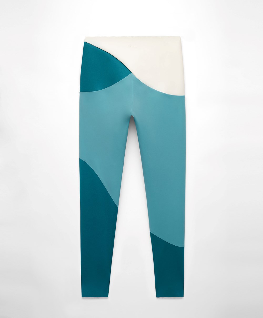 Oysho Colour Block 65cm Compressive Leggings Blue-turquoise | LFPV84193