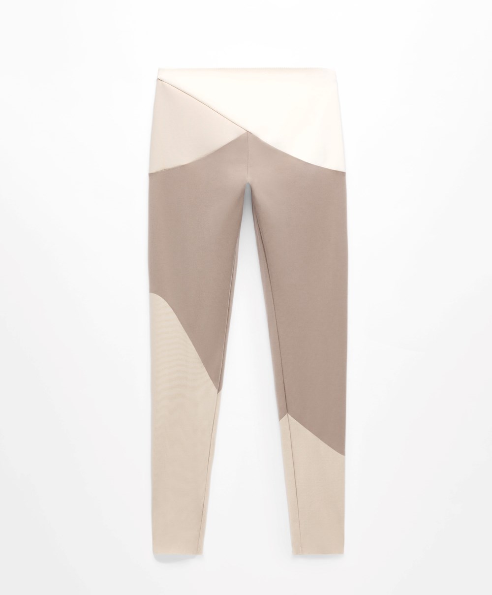 Oysho Colour Block 65cm Compressive Leggings Mocha | SHIF96217