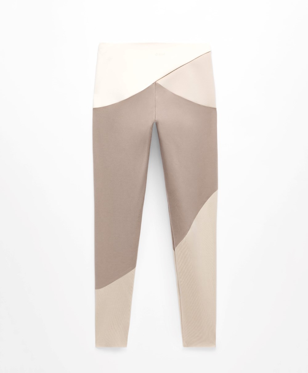 Oysho Colour Block 65cm Compressive Leggings Mocha | SHIF96217