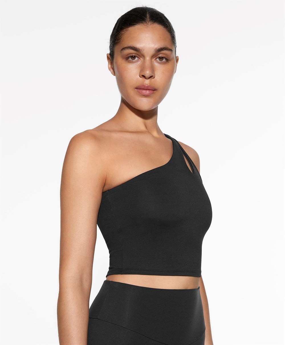 Oysho Comfortlux Asymmetric Top With Cups Svarte | FKST10943