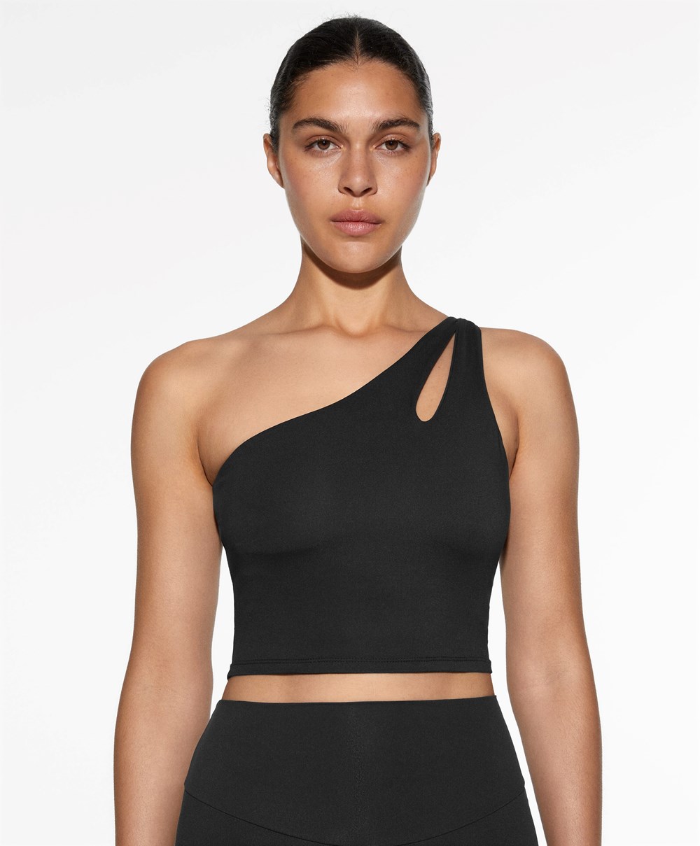 Oysho Comfortlux Asymmetric Top With Cups Svarte | FKST10943