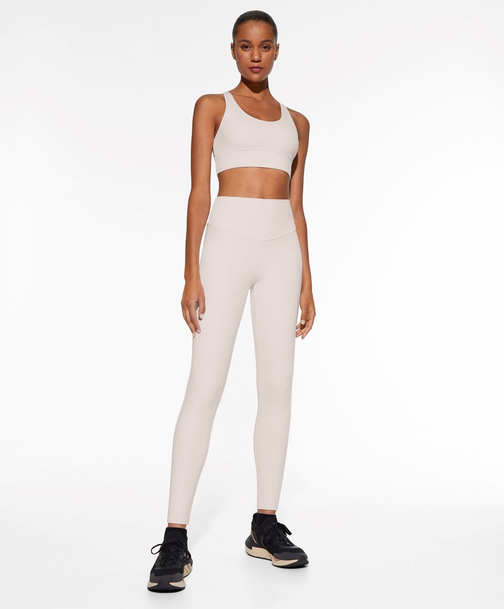 Oysho Comfortlux High-rise Ankle-length Leggings Ivory Ecru | JVGZ15473