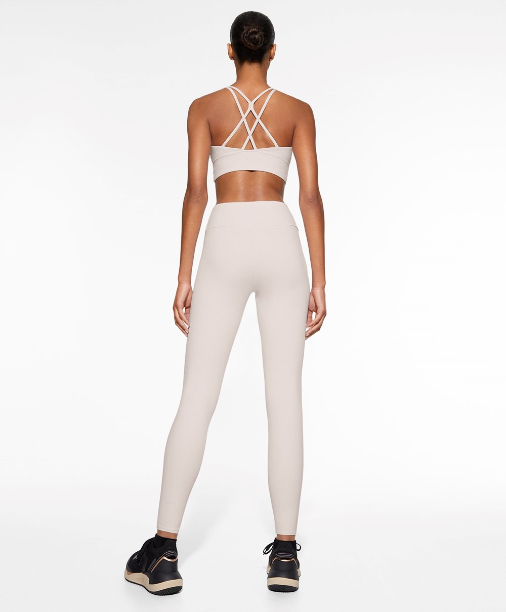 Oysho Comfortlux High-rise Ankle-length Leggings Ivory Ecru | JVGZ15473