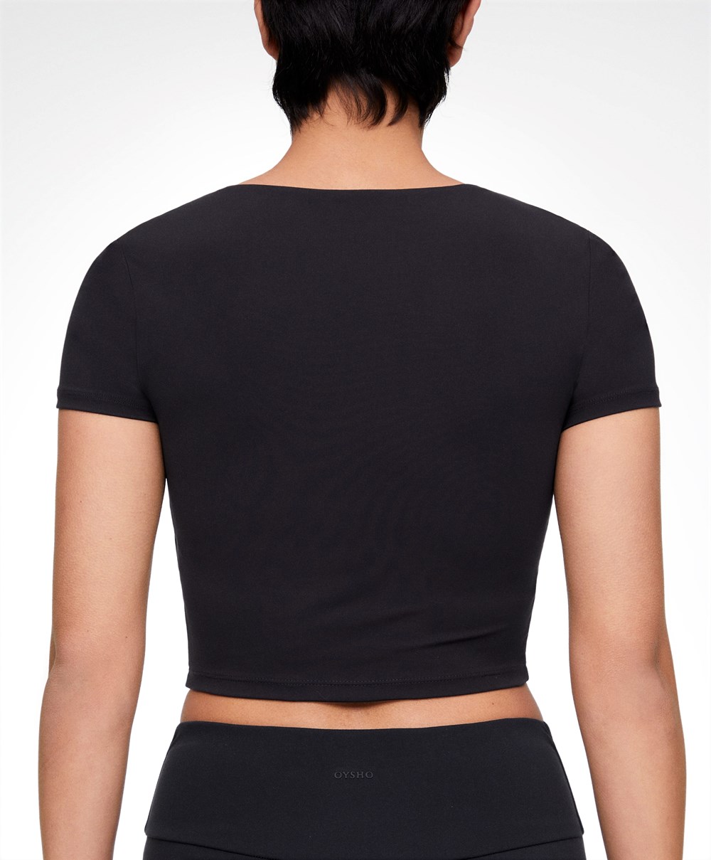 Oysho Comfortlux Kort-sleeved T-shirt With Cups Svarte | EQXA52439