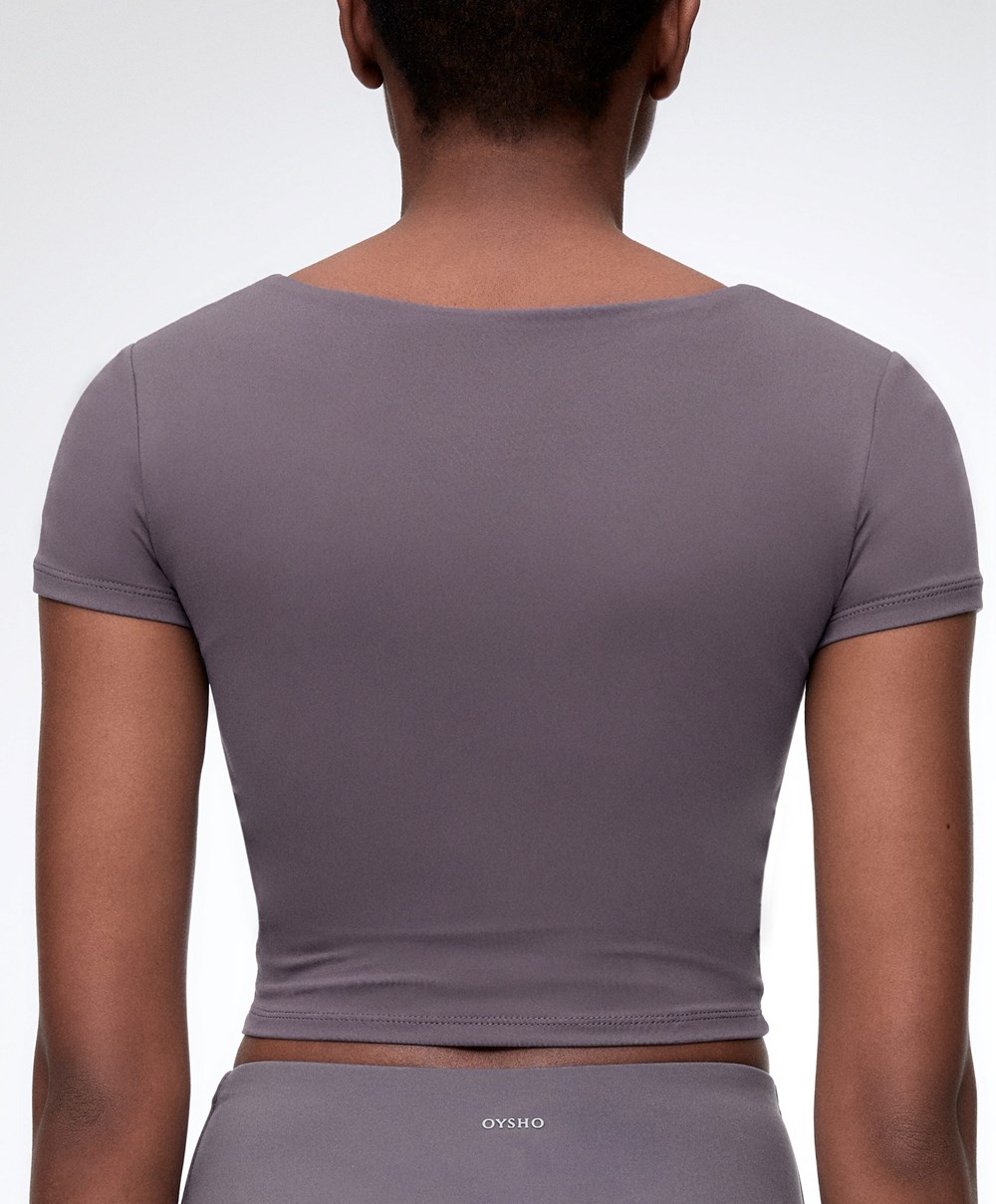 Oysho Comfortlux Kort-sleeved T-shirt With Cups Purple-grey | XQMR90723