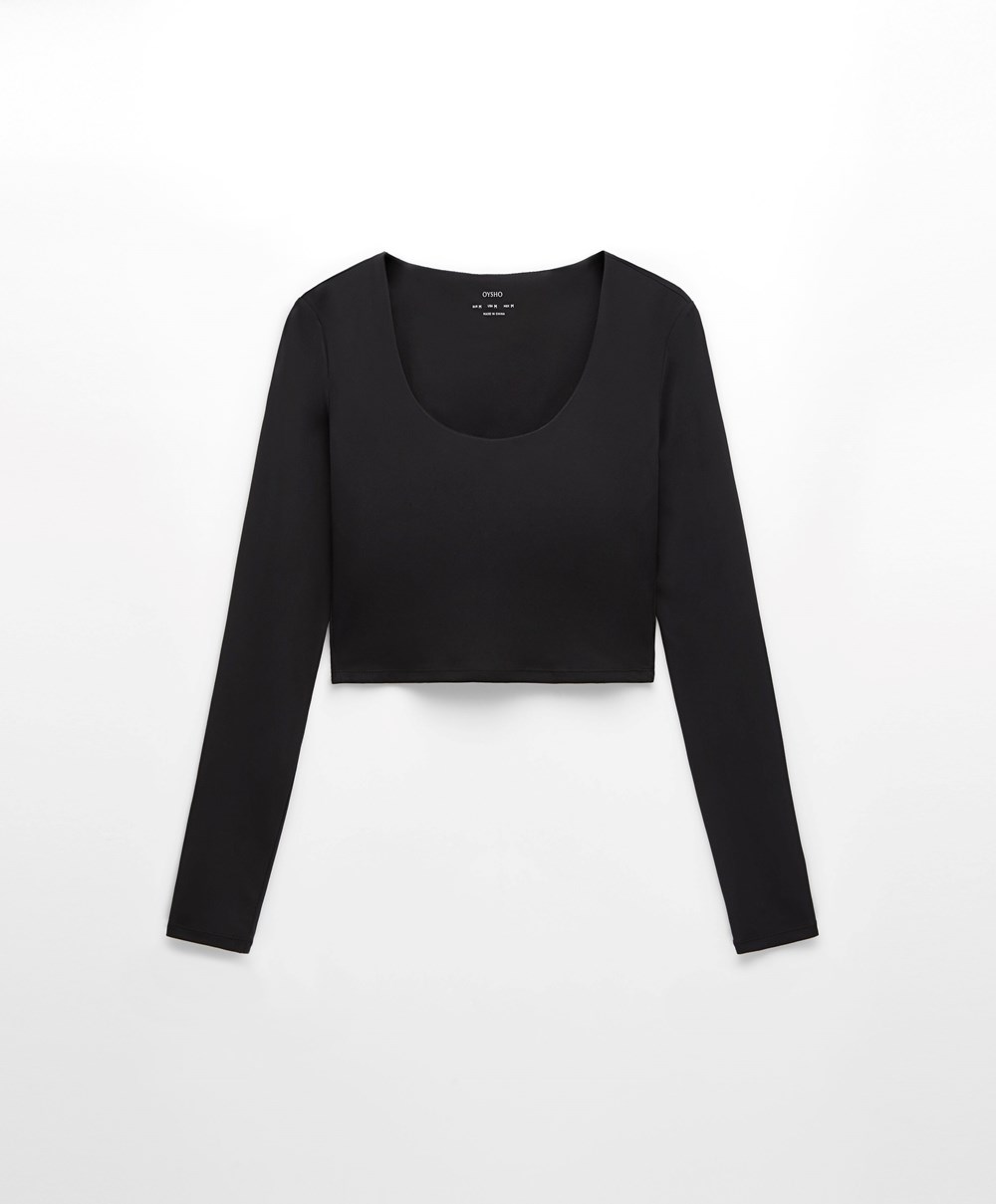 Oysho Comfortlux Long-sleeved T-shirt With Cups Svarte | BDQW53287