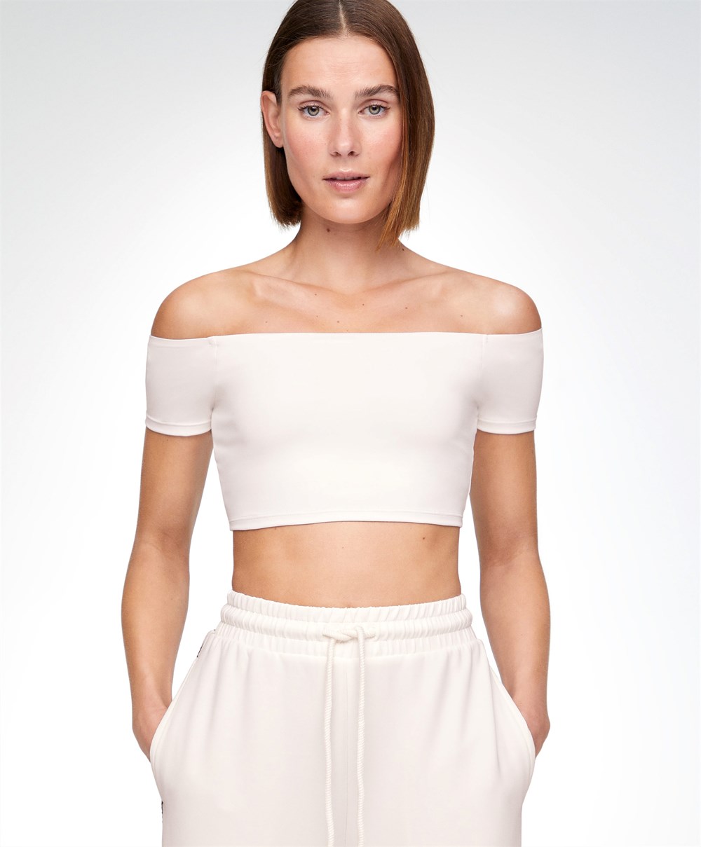 Oysho Comfortlux Off-the-shoulder Top With Cups Cream-white | IKJT72539