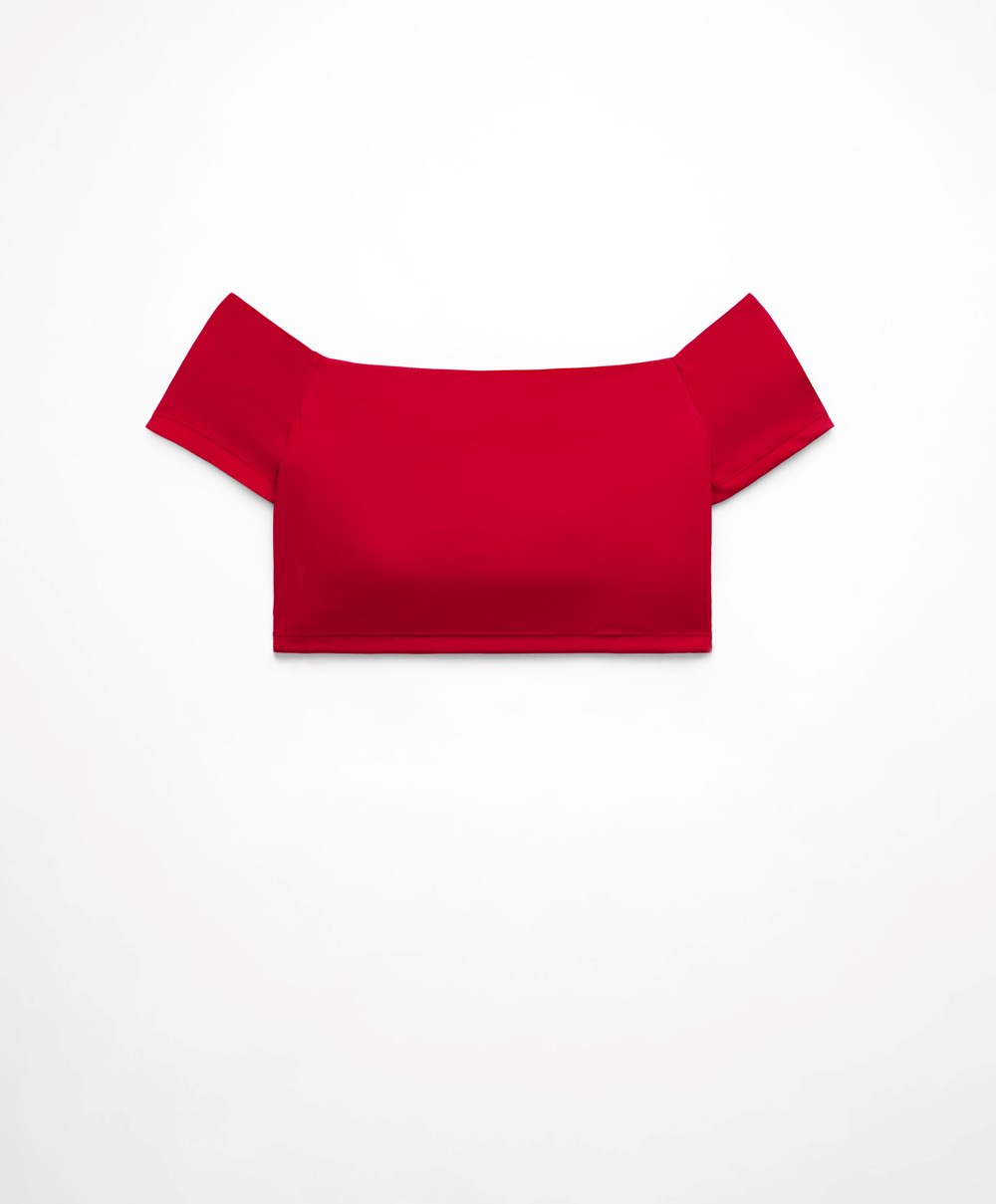 Oysho Comfortlux Off-the-shoulder Top With Cups Rød | KIBO45093