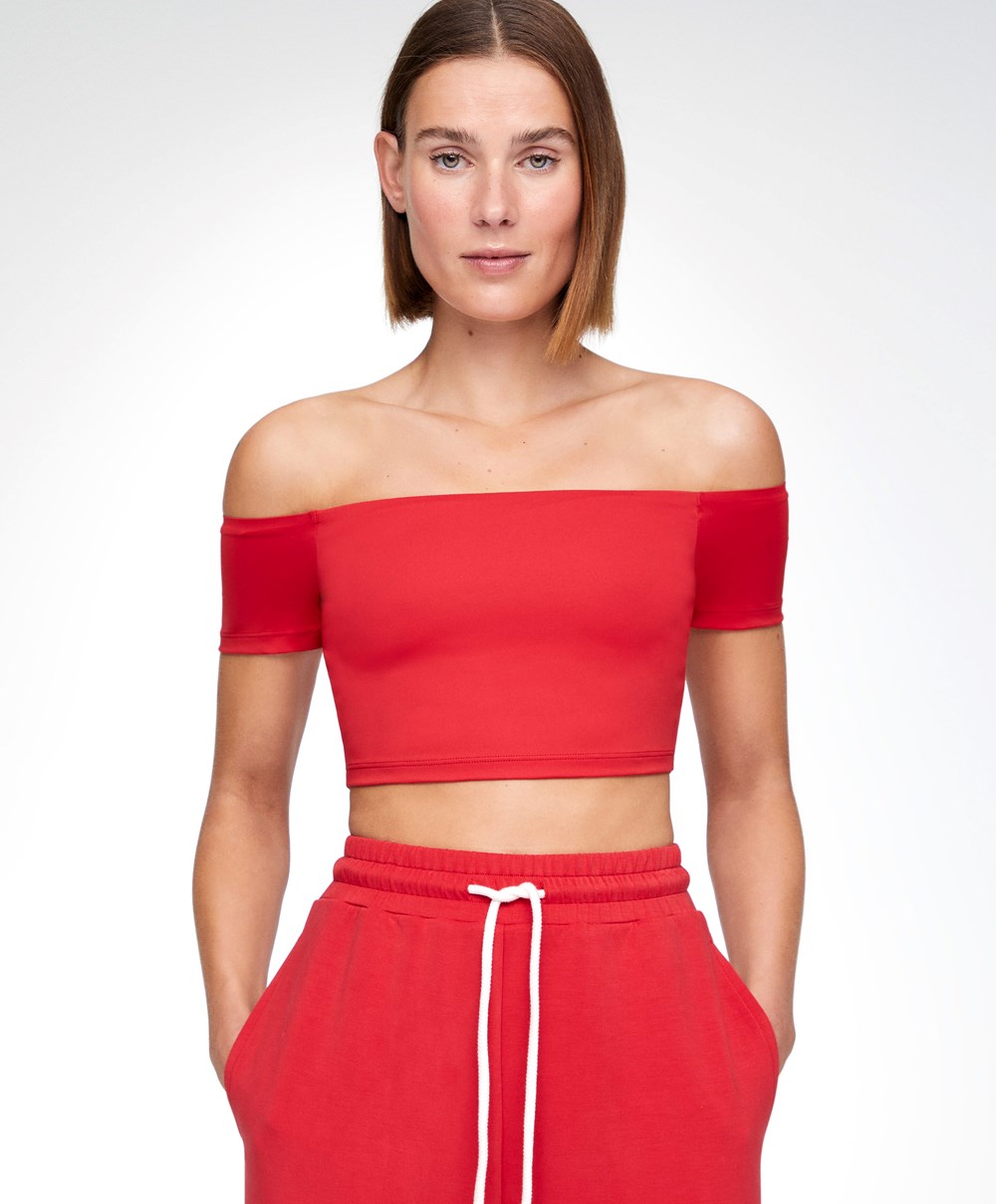 Oysho Comfortlux Off-the-shoulder Top With Cups Rød | KIBO45093