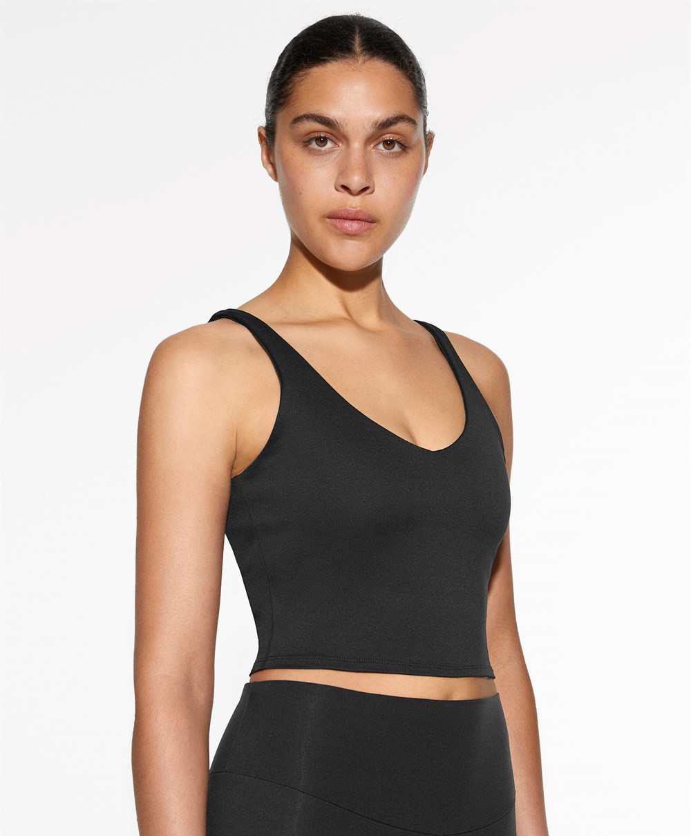 Oysho Comfortlux Strappy Top Svarte | EUJV51268