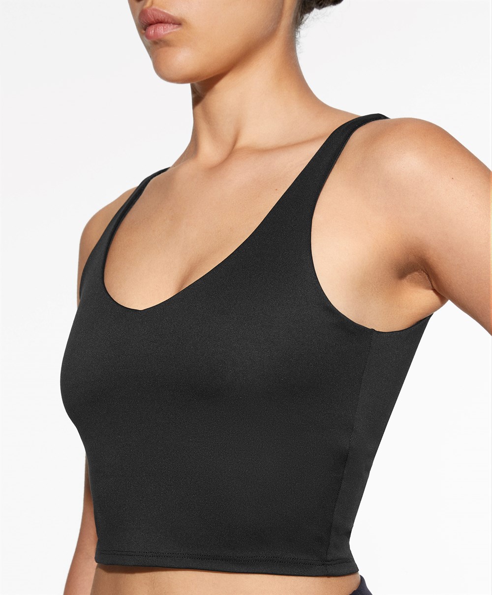 Oysho Comfortlux Strappy Top Svarte | EUJV51268