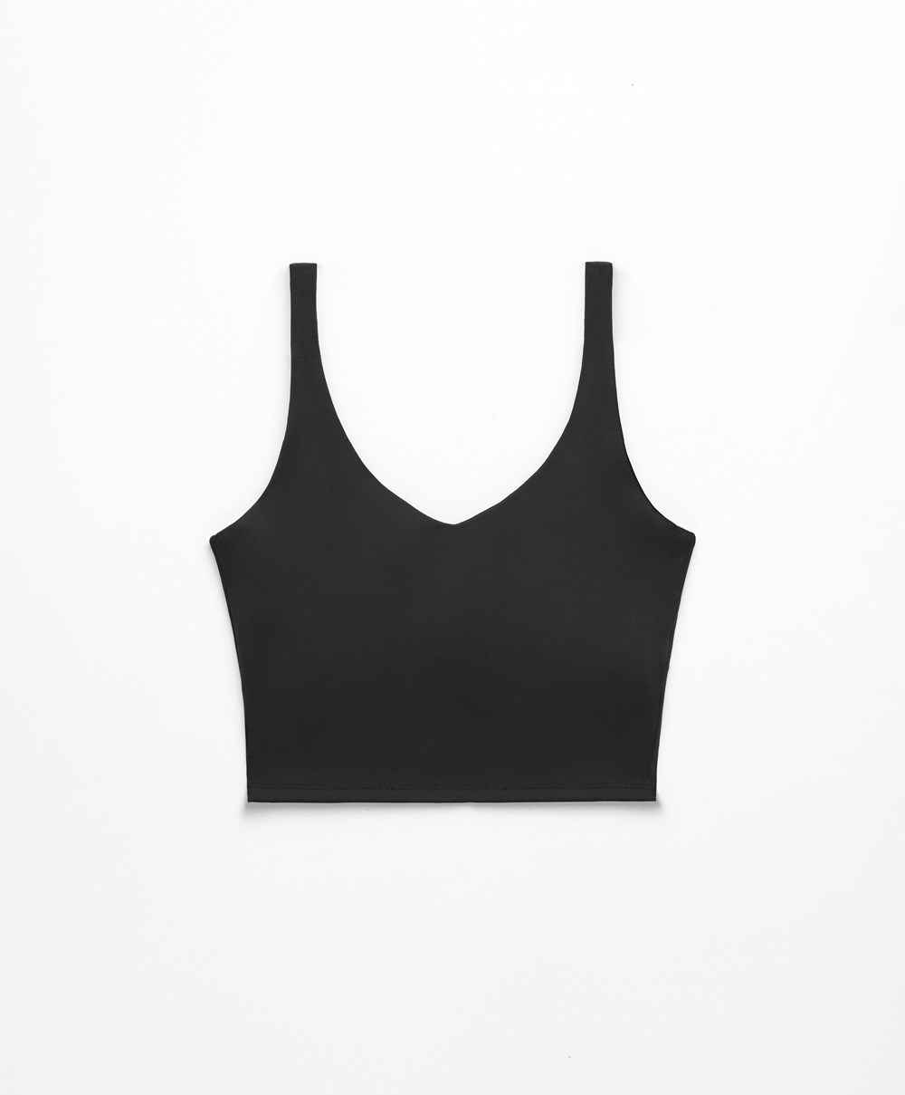 Oysho Comfortlux Strappy Top Svarte | EUJV51268