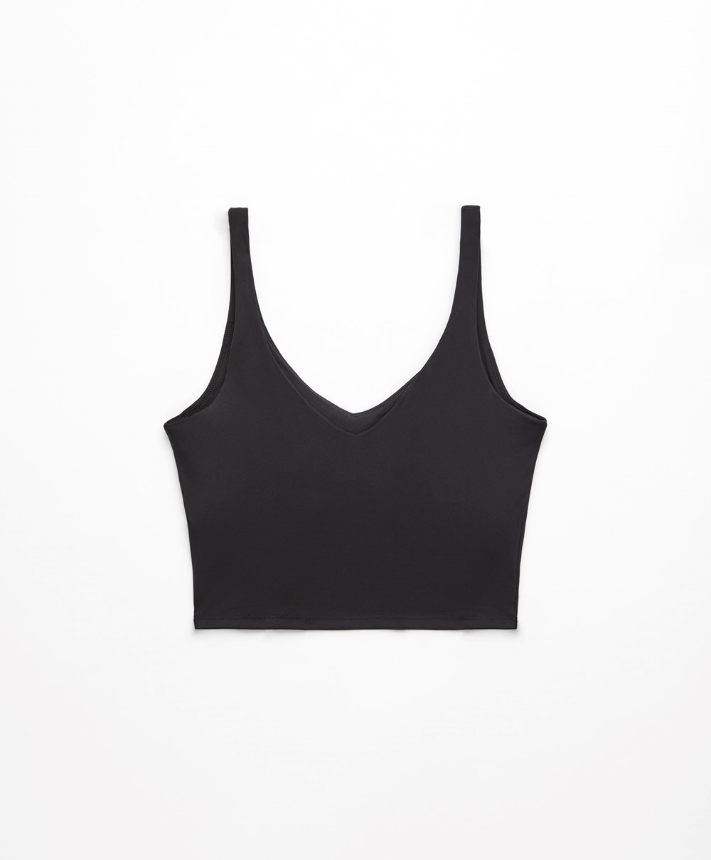 Oysho Comfortlux Strappy Top Svarte | EUJV51268