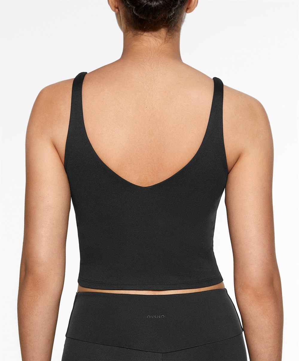 Oysho Comfortlux Strappy Top Svarte | EUJV51268