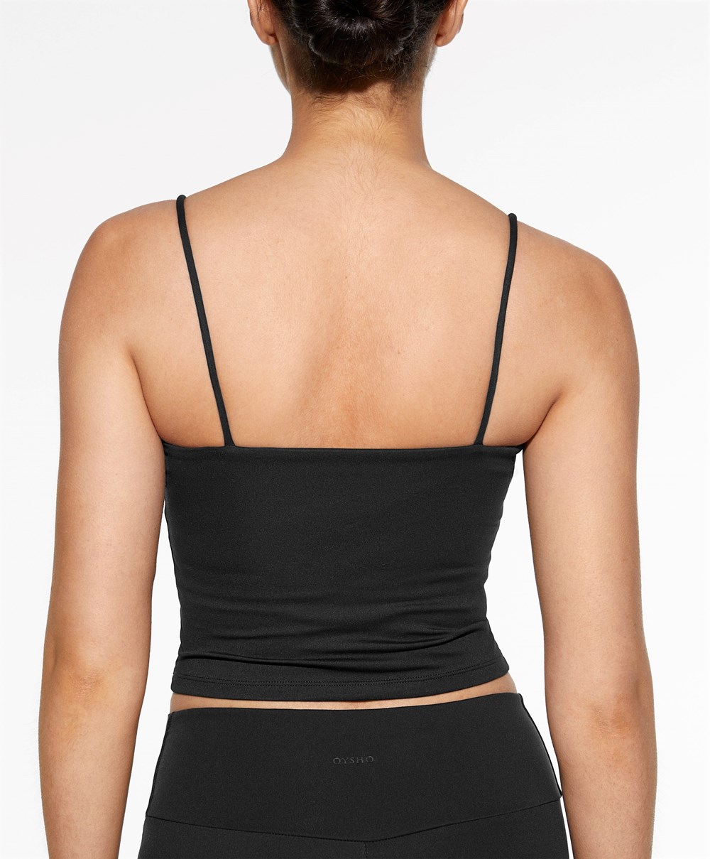 Oysho Comfortlux Strappy Top Svarte | TOUY26495