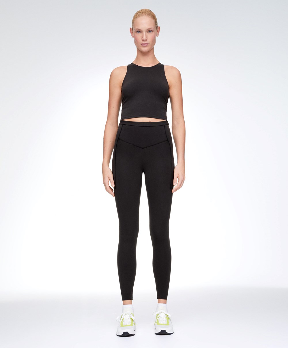 Oysho Compressive 65cm Jogge Leggings With Zips Svarte | NBGC43651