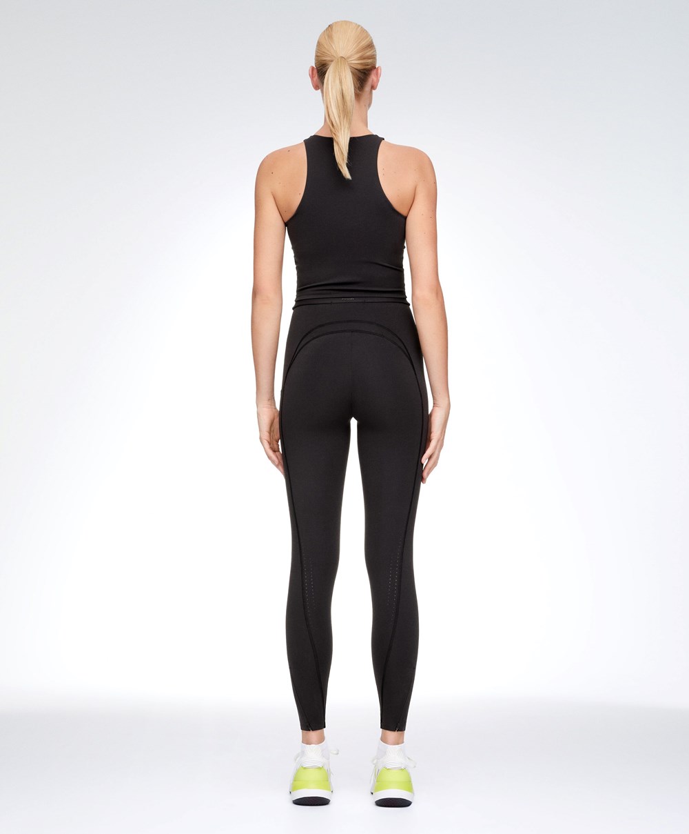 Oysho Compressive 65cm Jogge Leggings With Zips Svarte | NBGC43651