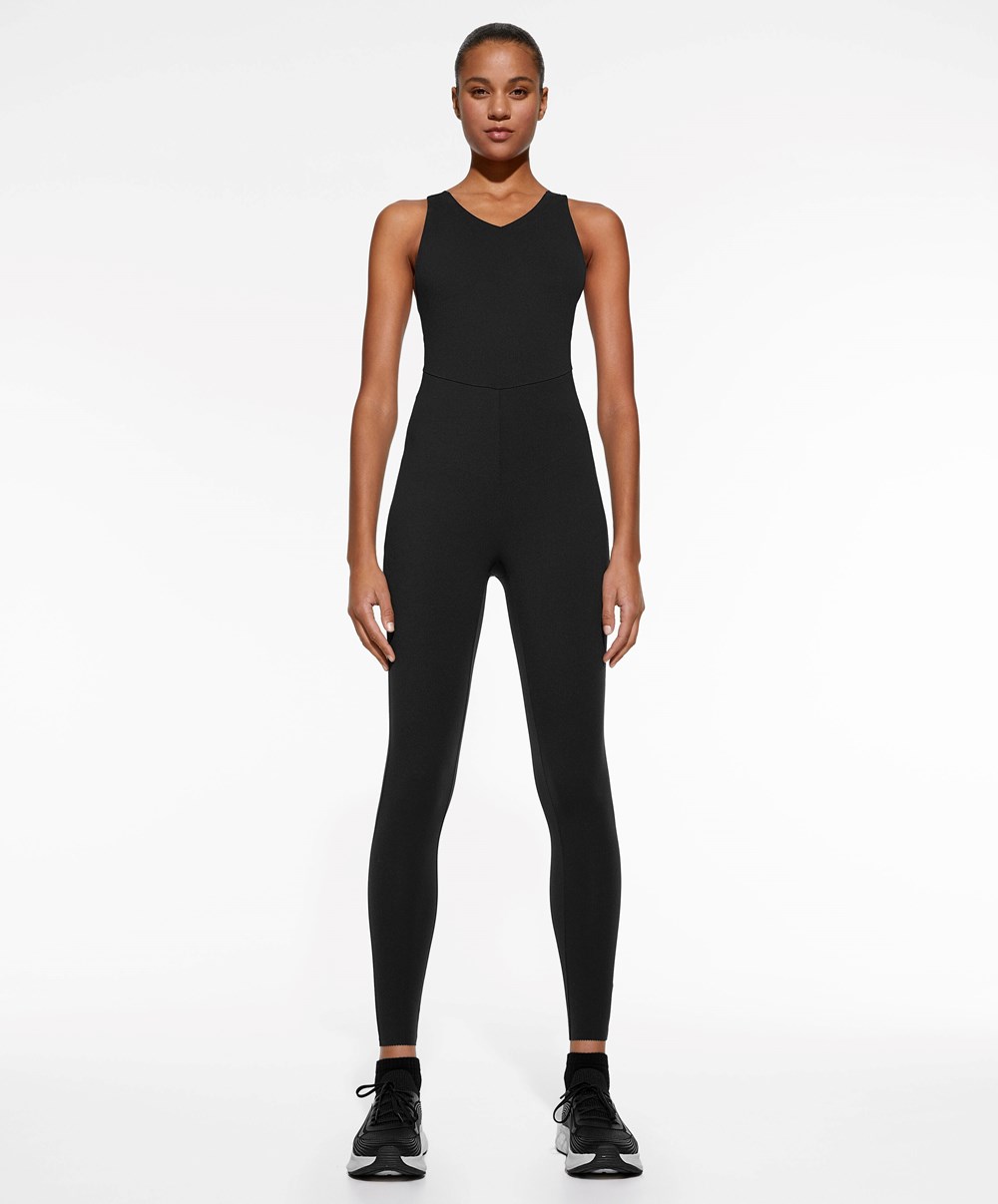 Oysho Core Control Compressive Jumpsuit Svarte | EIYH48765