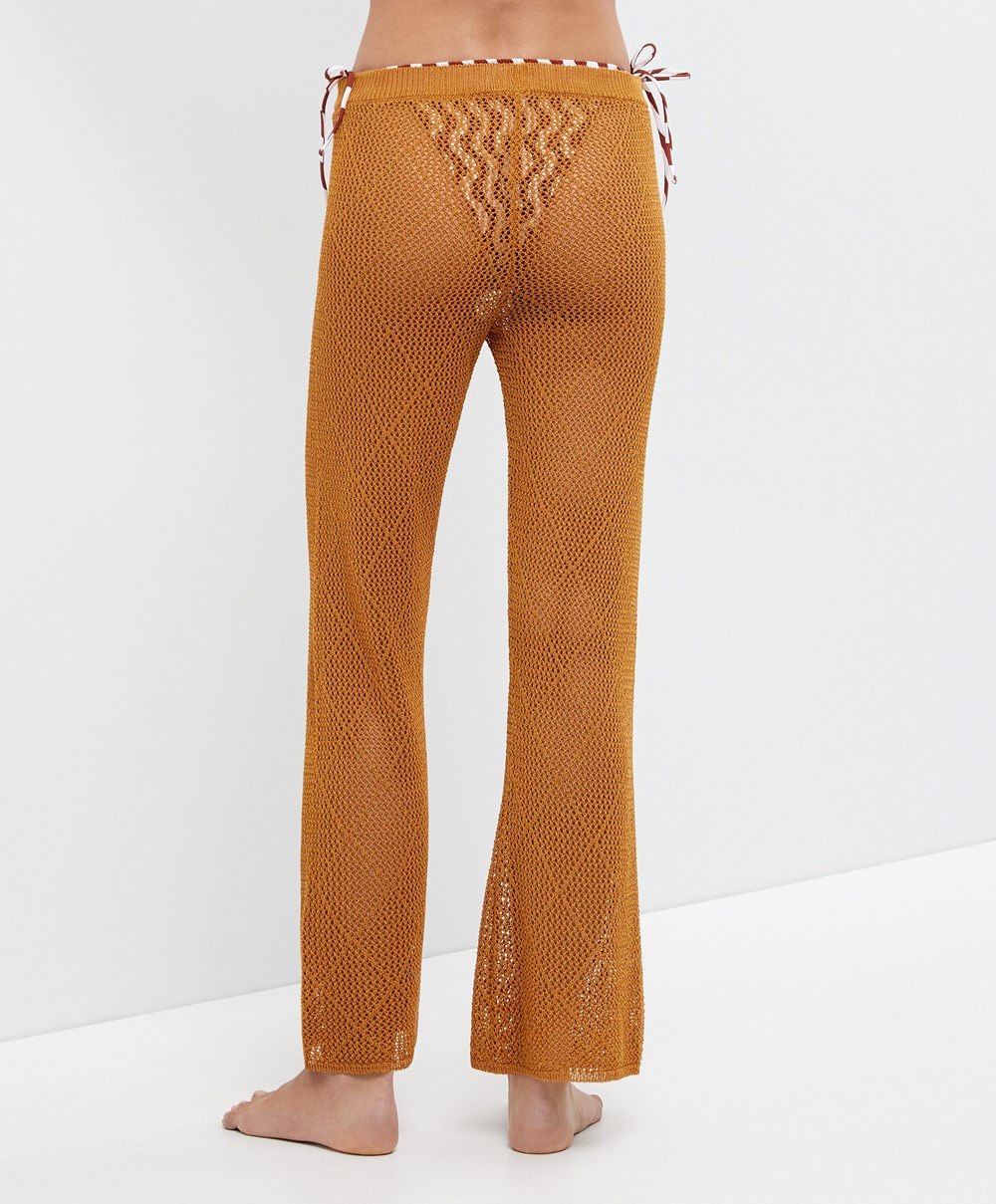 Oysho Crochet Cropped Trousers Honey | CURW80952