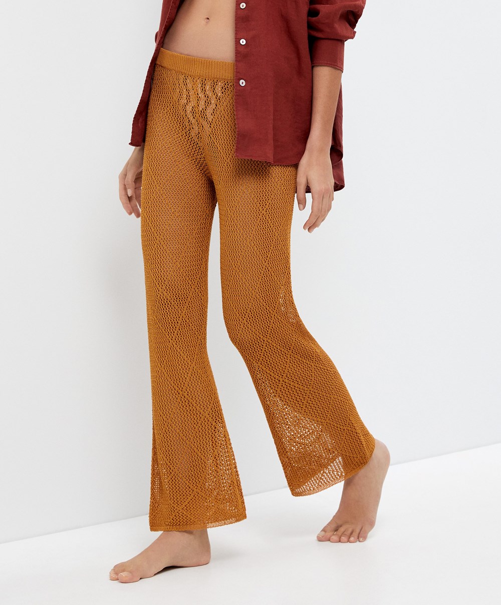 Oysho Crochet Cropped Trousers Honey | CURW80952