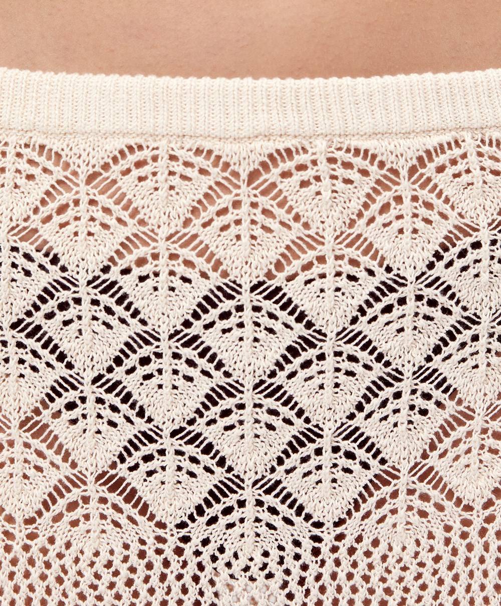 Oysho Crochet Midi Skirt Sand | AZKB85902