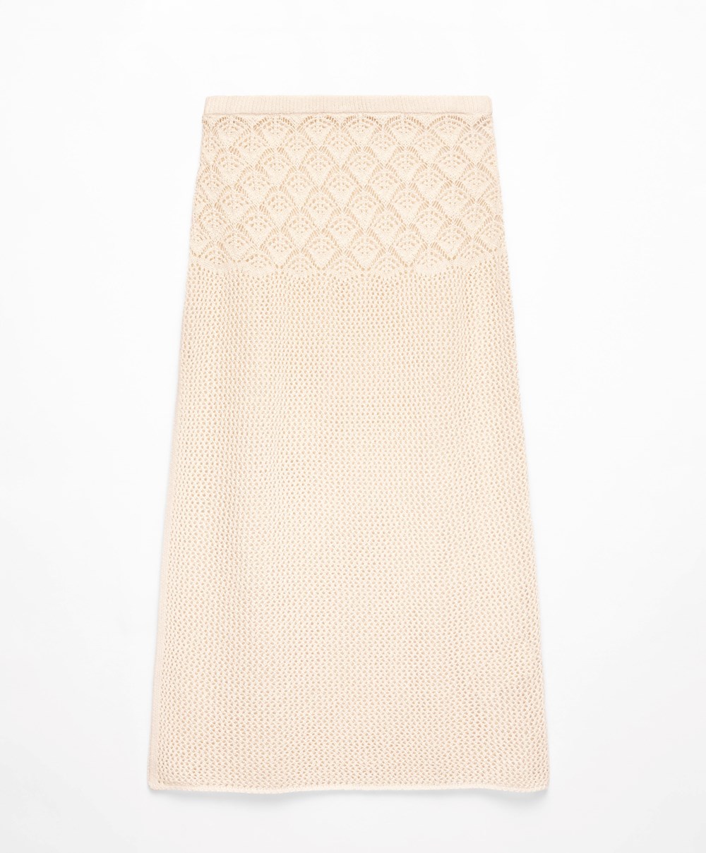 Oysho Crochet Midi Skirt Sand | AZKB85902