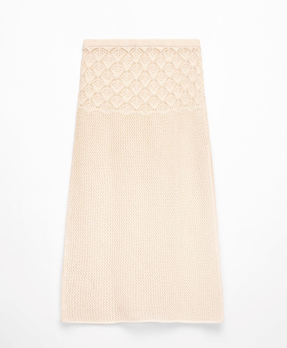 Oysho Crochet Midi Skirt Sand | AZKB85902