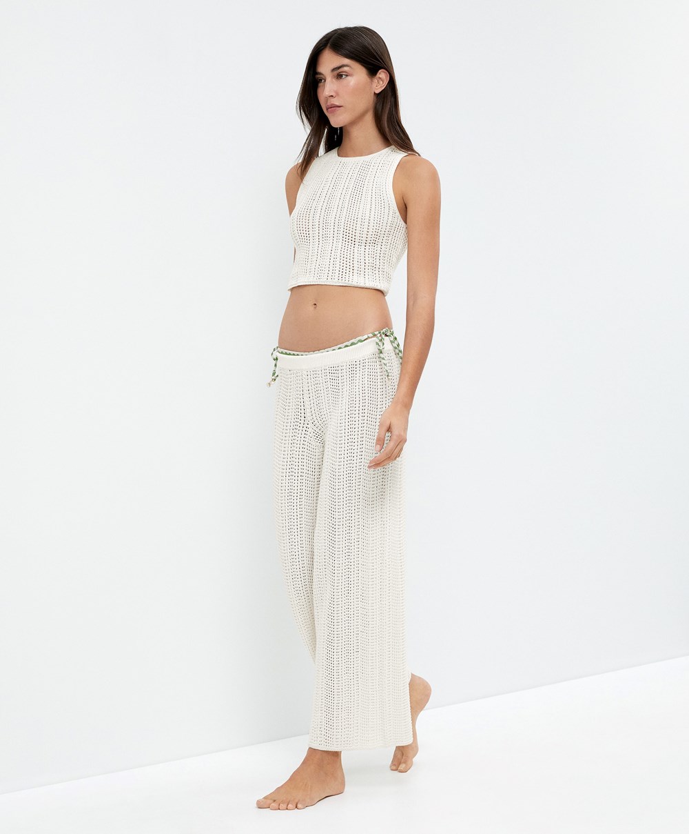 Oysho Crochet Trousers Bone Whte | TPLH24618