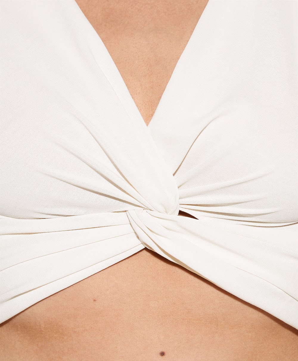 Oysho Crop Modal Knot T-shirt Cream-white | XVIL14702