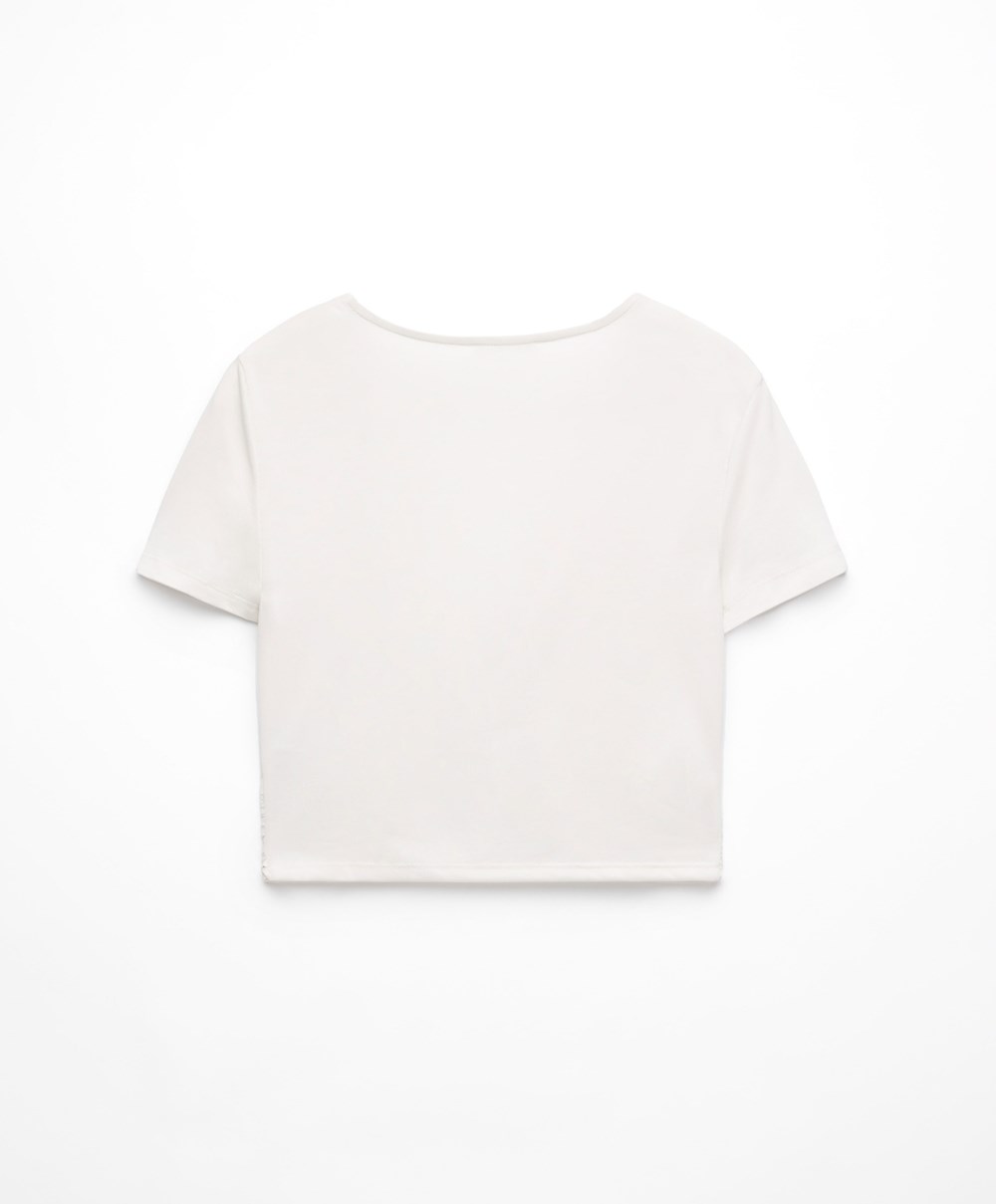 Oysho Crop Modal Knot T-shirt Cream-white | XVIL14702