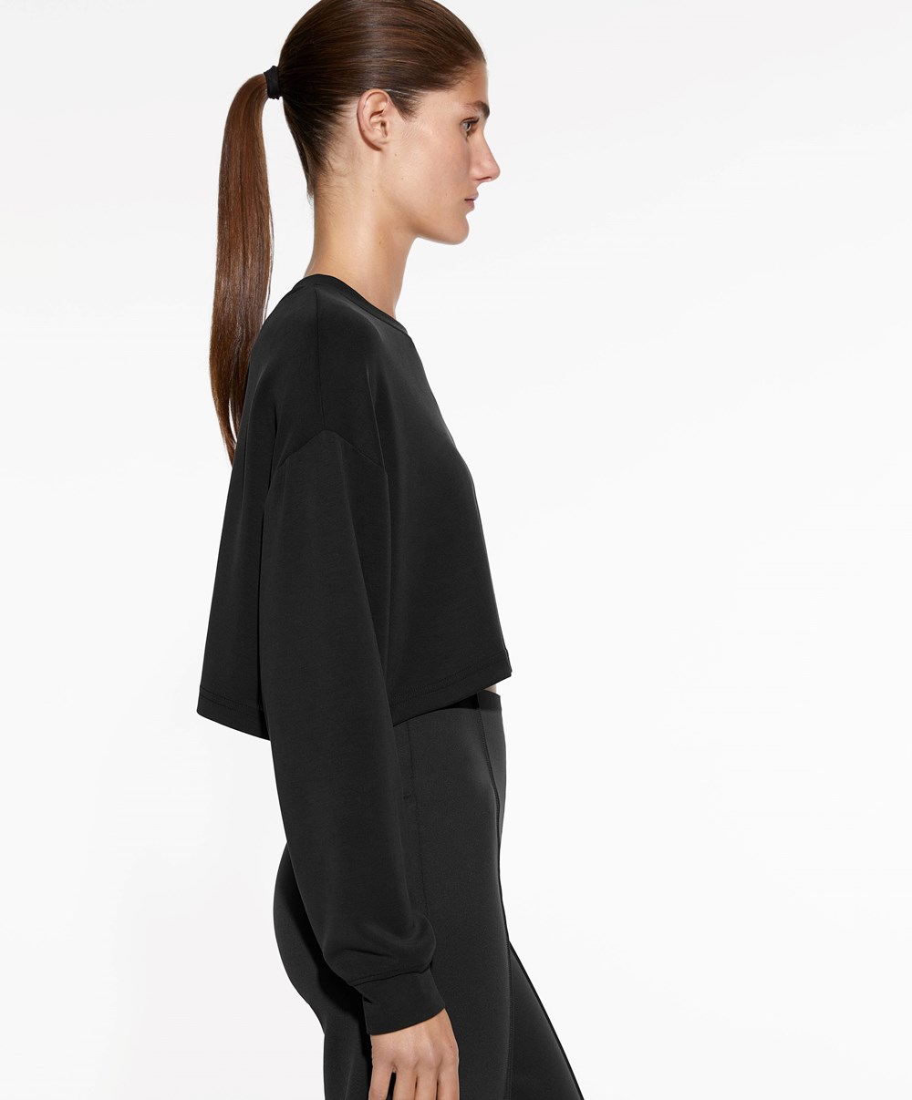 Oysho Crop Modal Sweatshirt Svarte | ULNB54970