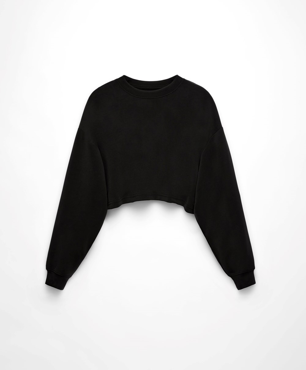 Oysho Crop Modal Sweatshirt Svarte | ULNB54970