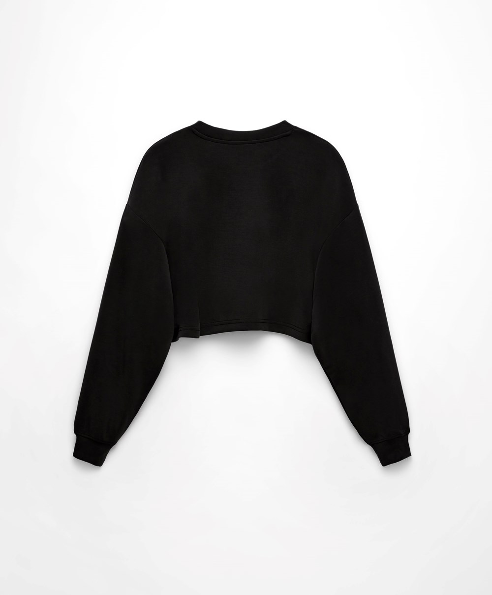 Oysho Crop Modal Sweatshirt Svarte | ULNB54970