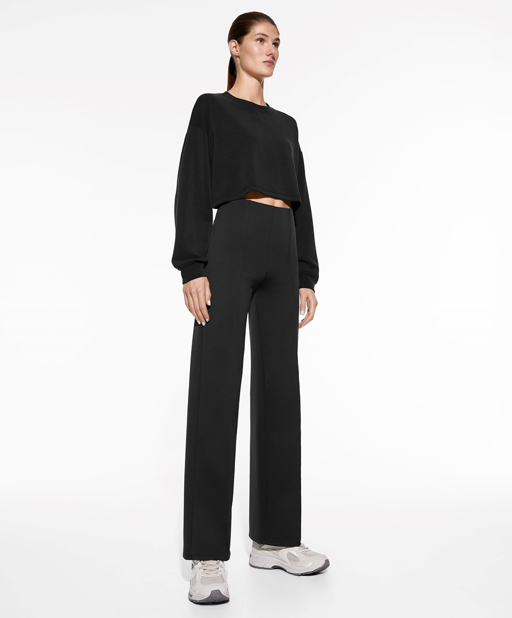 Oysho Crop Modal Sweatshirt Svarte | VIKW37045